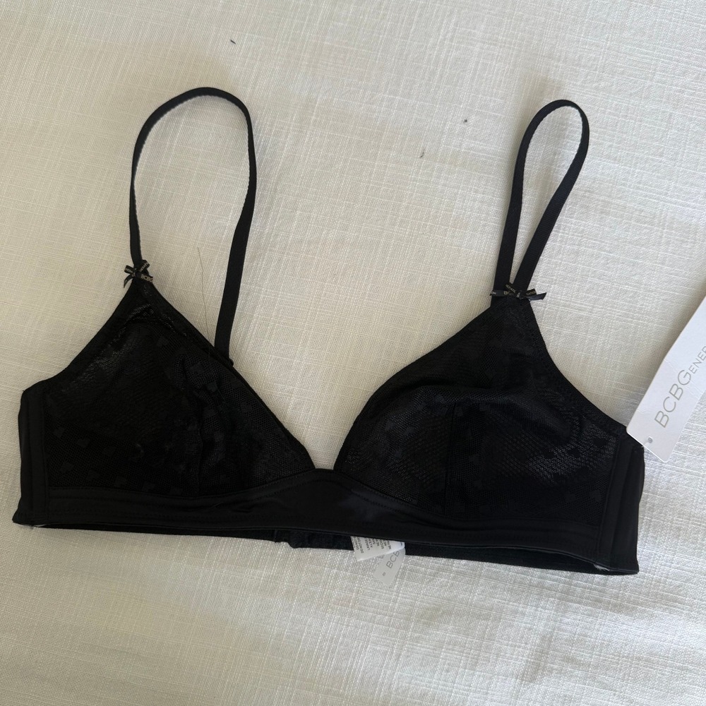 BCBGeneration‎ Black Lace Mesh Triangle Bralette Unlined Bra Small NWT